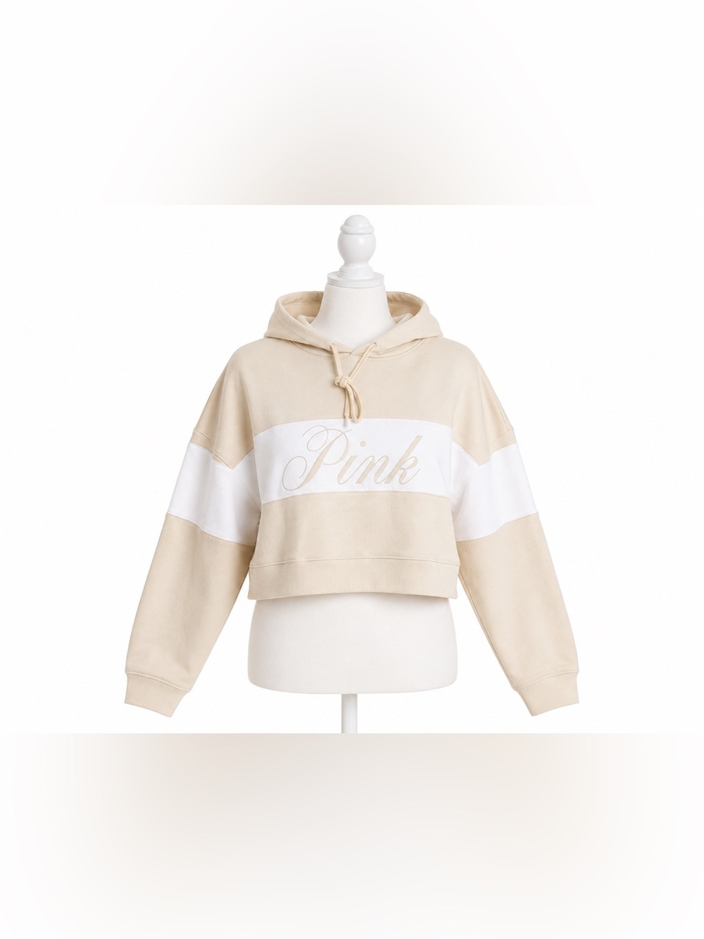 NWT PINK Victoria’s Secret Canvas Cream Fleece Cropped Hoodie Large